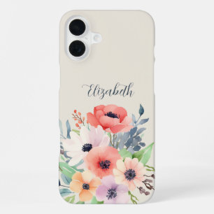 Custom Name Watercolor Floral Anemone iPhone 16 Plus Case