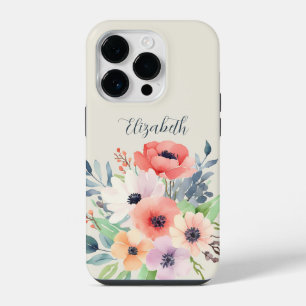 Custom Name Watercolor Floral Anemone iPhone 14 Pro Case