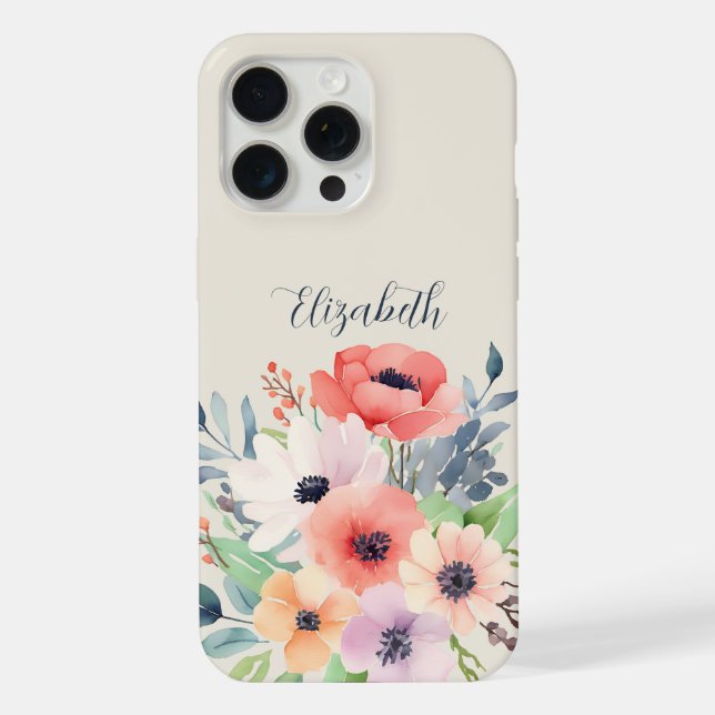 Custom Name Watercolor Floral Anemone iPhone Case (Back)