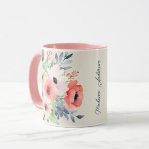 Custom Name Watercolor Floral Anemone Mug