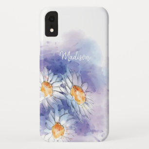 Custom Name Watercolor Floral Daisy Pattern iPhone XR Case