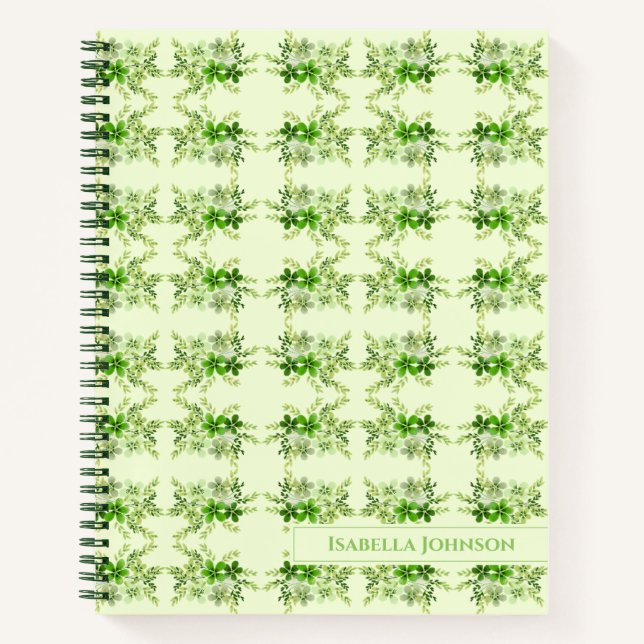 Custom Name Watercolor Green Floral Notebook  (Front)