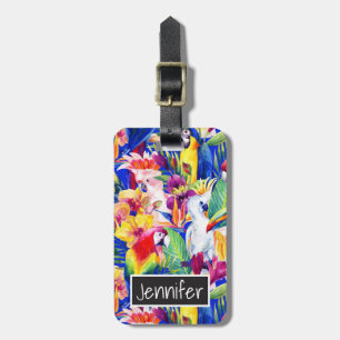 Custom Name Watercolor Parrots Luggage Tag