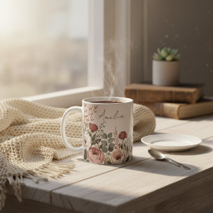  Custom Name Watercolor Peony Botanical for Her Coffee Mug