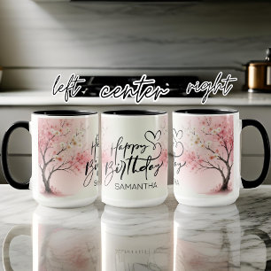 Custom Name Watercolor Pink Happy Birthday Mug