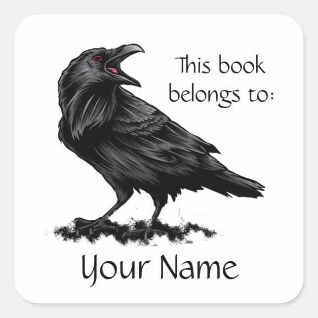 Custom Name Watercolor Raven Bird Nature Art Square Sticker (Front)