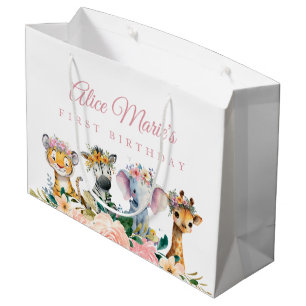 Custom Name Watercolor Safari Animal Birthday Large Gift Bag