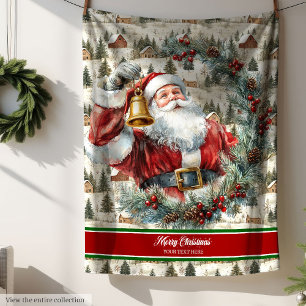 Custom Name Watercolor Santa Throw Blanket