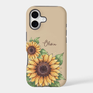 Custom Name Watercolor Sunflower Rustic