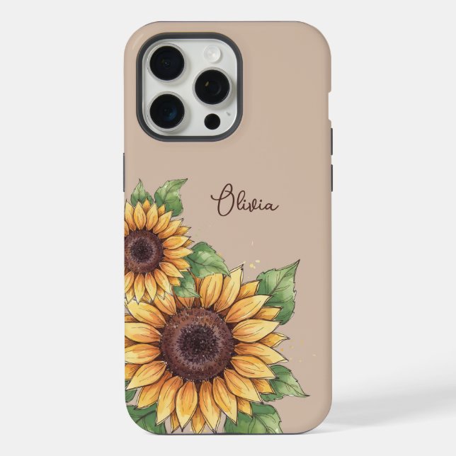 Custom Name Watercolor Sunflower Rustic iPhone Case (Back)
