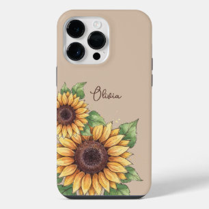 Custom Name Watercolor Sunflower Rustic iPhone 14 Pro Max Case
