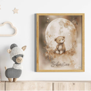 Custom Name Watercolor Teddy Bear Nursery Poster