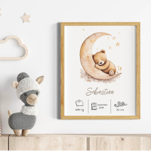 Custom Name Watercolor Teddy Bear Nursery Poster