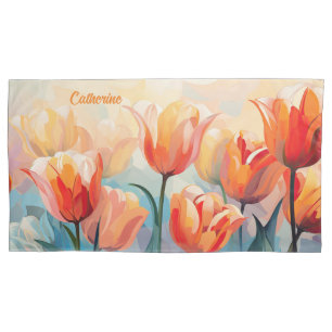 Custom Name Watercolor Tulips Pillowcase