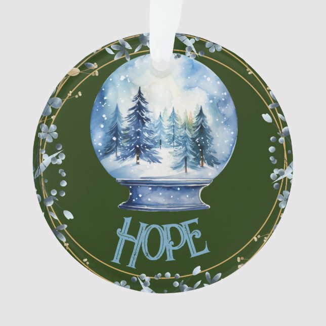 Custom Name Watercolor Winter Forest Snowglobe Ornament (Front)