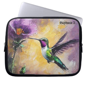 Custom Name Watercolors Hummingbird Laptop Sleeve