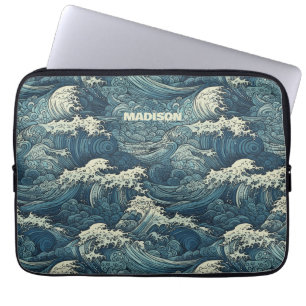 Custom Name Waves Pattern Laptop Sleeve