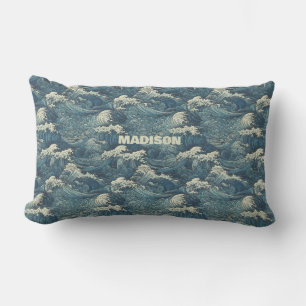 Custom Name Waves Pattern Lumbar Cushion