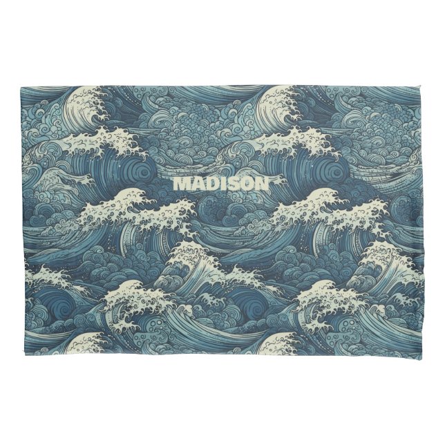 Custom Name Waves Pattern Pillowcase (Front)