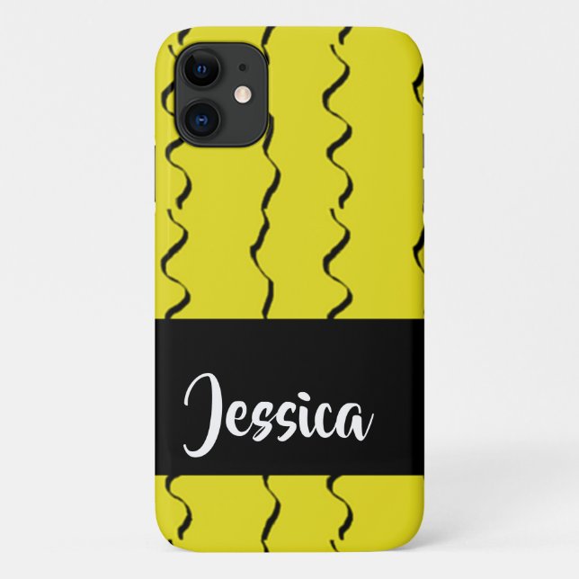 Custom name wavy lines on yellow Case-Mate iPhone case (Back)