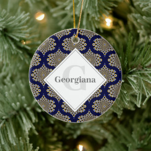 Custom Name We Are Watching You Navy & Gold Retro Ceramic Tree Decoration
