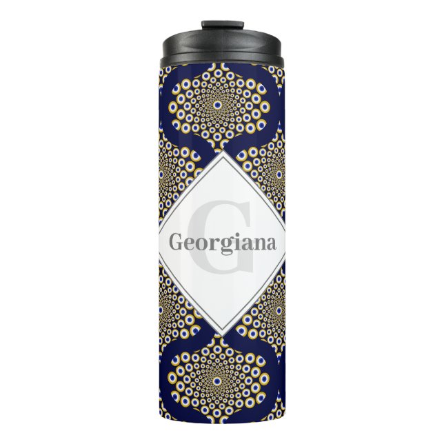 Custom Name We Are Watching You Navy & Gold Retro Thermal Tumbler (Front)