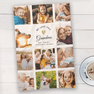 Custom Name We Love You Grandma Modern Photo  Tea Towel
