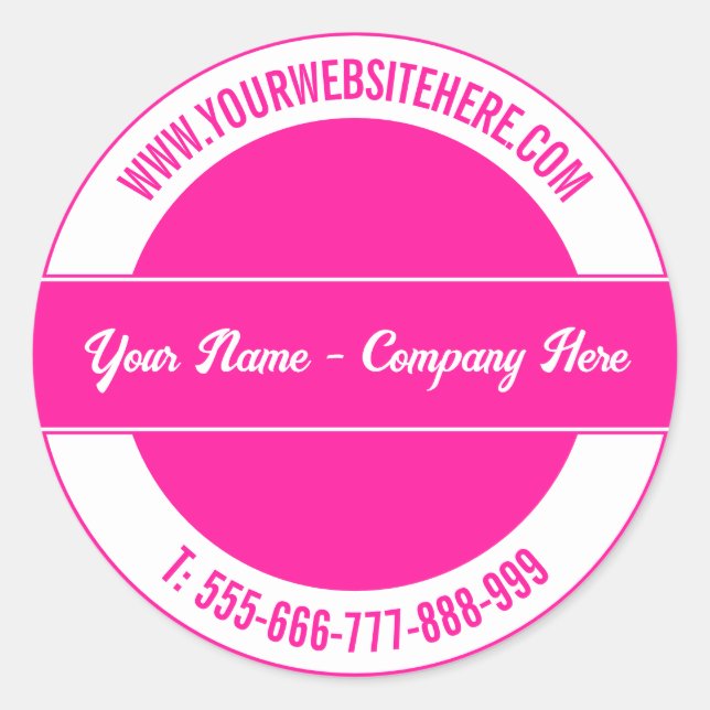 Custom Name Website Phone Round Sticker Your Colou (Front)
