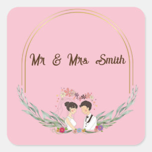 Custom name wedding day on pink square sticker