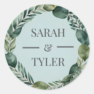 CUSTOM NAME WEDDING EUCALYPTUS WREATH Sticker