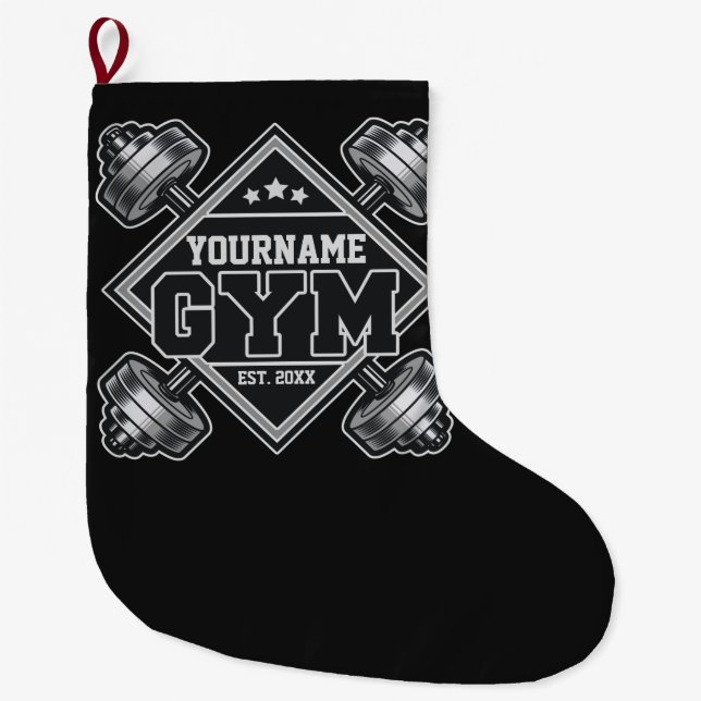 Custom NAME Weightlifting Home Crossfit Gym Large Christmas Stocking (Front)