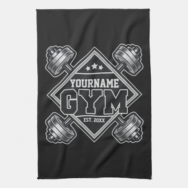 Custom NAME Weightlifting Home Crossfit Gym Tea Towel (Vertical)