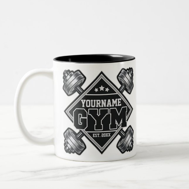 Custom NAME Weightlifting Home Crossfit Gym Two-Tone Coffee Mug (Left)