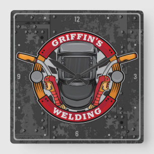 Custom NAME Welder Metal Fabricator Welding Shop Square Wall Clock