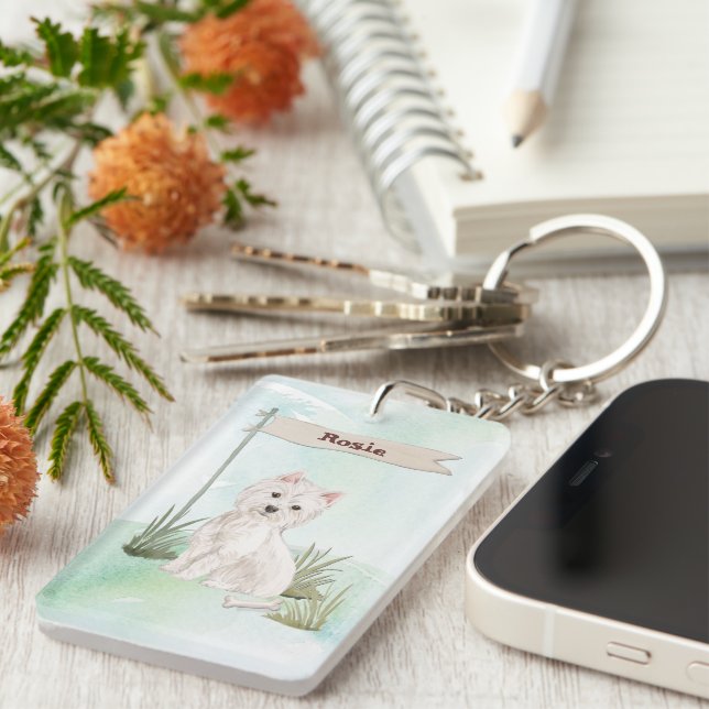 Custom Name Westie Pet Dog Key Ring (Front Right)