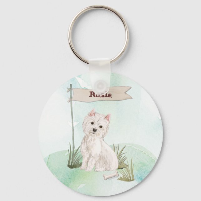 Custom Name Westie Pet Dog Key Ring (Front)