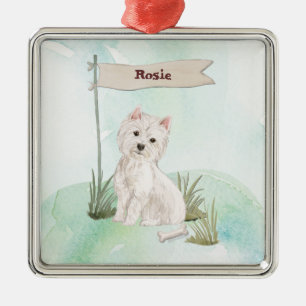 Custom Name Westie Pet Dog Metal Tree Decoration