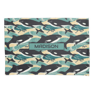 Custom Name Whales Pattern Pillowcase