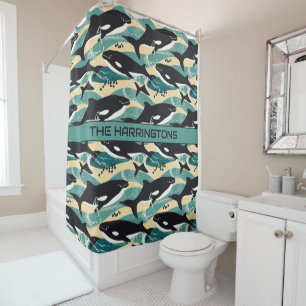 Custom Name Whales Pattern Shower Curtain
