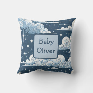 Custom Name Whimsical Blue Celestial Baby Boy  Cushion