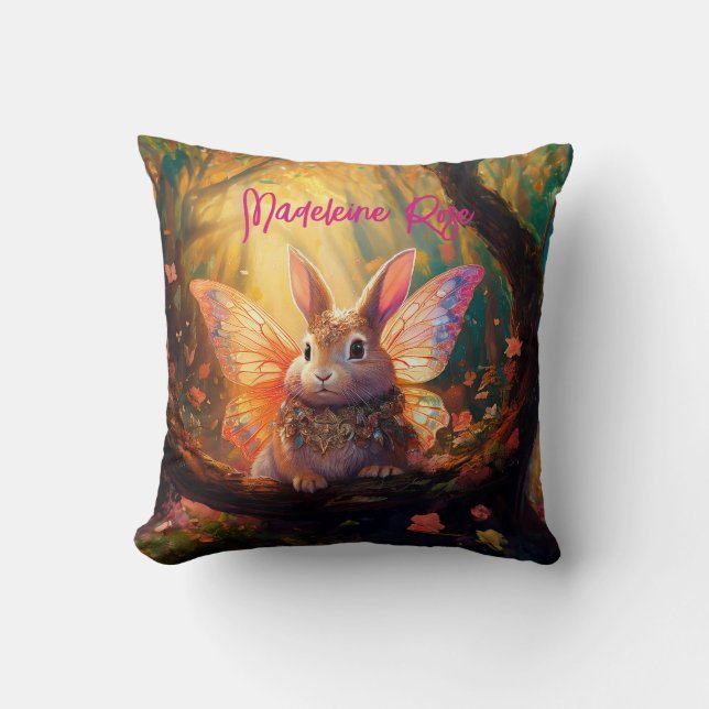 Custom Name Whimsical bunny enchanted forest Cushion (Front)
