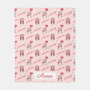 Custom Name Whimsical Penguin Kids Fleece Blanket