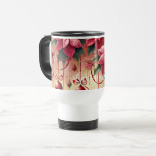 Custom Name Whimsical Poinsettia Christmas Baubles Travel Mug