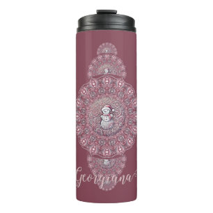 Custom Name Whimsical Snowman Ornamental Mandala Thermal Tumbler