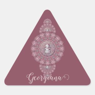 Custom Name Whimsical Snowman Ornamental Mandala Triangle Sticker