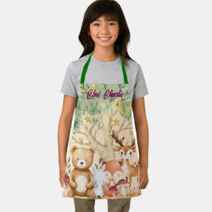 Custom Name Whimsical Woodland Forest Animals Kids Apron