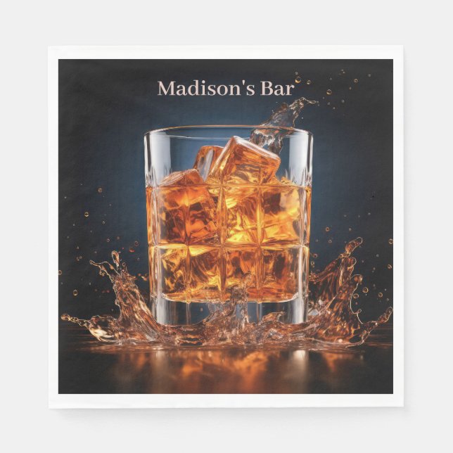 Custom Name Whiskey On The Rocks Napkin (Front)