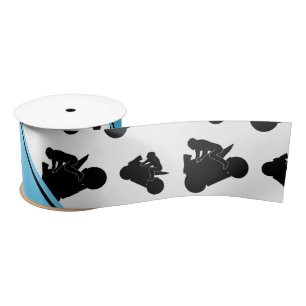 Custom name white black motorcycle racing satin ribbon
