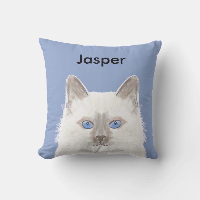 Custom Name White Cat Pillow - Cute cat gift (Front)