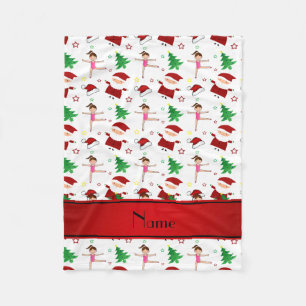 Custom name white christmas gymnastics santas fleece blanket